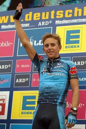 Allan Davis (Australien Liberty Seguros) - Siegerehrung Radsport Herren Deutschlandtour 2004, Deutschland-Tour, Deutschlandrundfahrt, Rundfahrt, Vdig Einzelbild 5. Etappe Kelheim - Kulmbach Freude,