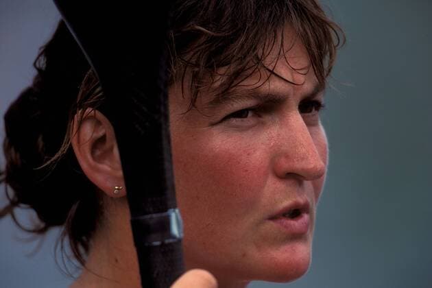 Birgit Fischer - Schmidt (DDR) skeptisch Kanu WM Damen Weltmeisterschaft 1987, Kanusport, Kajak, Einer, Einerkajak, K1, 1er, 1 er, Porträt Aufnahmedatum geschätzt Duisburg Skepsis,