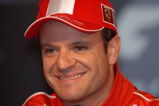 Rubens Barrichello (Brasilien Ferrari) freut sich während der Pressekonferenz über seine Pole Position Motorsport Grand Prix Herren Großer Preis der USA 2004, Formel 1 Weltmeisterschaft, F1, F, GP, WM, Vdig, Qualifying Porträt Indianapolis Speedway Indianapolis Freude,