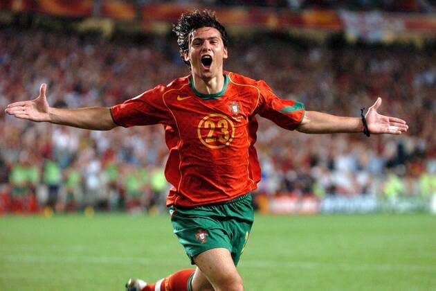 Helder Postiga (Portugal) - Torjubel Fußball EM Herren Euro 2004, Europameisterschaft, Länderspiel, Nationalmannschaft, Nationalteam, Viertelfinale Einzelbild Lissabon Freude,