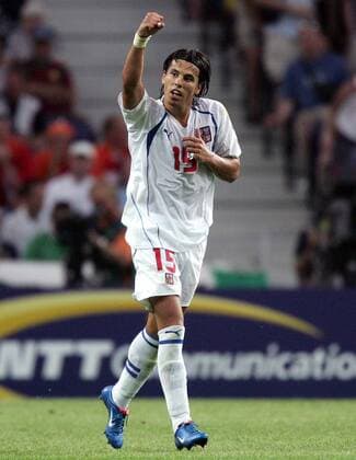 Milan Baros (Tschechien) - Torjubel Fußball EM Herren Euro 2004, Europameisterschaft, Länderspiel, Nationalmannschaft, Nationalteam, Viertelfinale Einzelbild Porto Freude