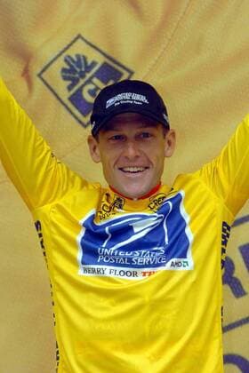 Lance Armstrong (USA) ist der neue Inhaber des gelben Trikots Radsport Herren Tour de France 2004, Straßenradsport, Straße, Rad, Mannschaftszeitfahren, Zeitfahren Einzelbild pan6565 4. Etappe Cambrai - Arras Freude,  