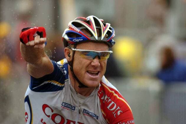 Stuart O Grady (Australien Cofidis) jubelt über seinen Etappensieg Radsport Herren Tour de France 2004, Straßenradsport, Straße, Rad Einzelbild Pan6573 5. Etappe: Amiens - Chartres Freude, Begeisterung  