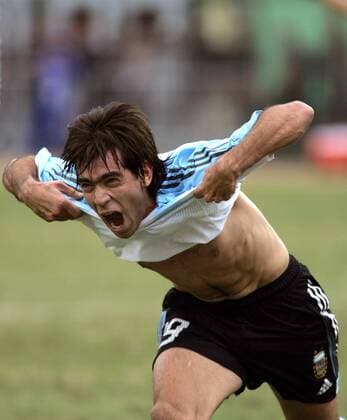 Cesar Delgado (Argentinien) - Torjubel - VERÖFFENTLICHUNGSRECHTE NUR FÜR DEUTSCHE MEDIEN Fußball Länderspiel Herren Copa America 2004, Amerika, Südamerikameisterschaft, Südamerika Meisterschaft, Länderspiel, Vdig Einzelbild Lima Freude, Begeisterung,