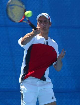 Florian Mayer (Deutschland) - Vorhand Tennis OS Sommer Herren Olympische Sommerspiele Athen 2004, Olympia, Olympiade, Spiele, Vdig Einzelbild Maroussi Dynamik,