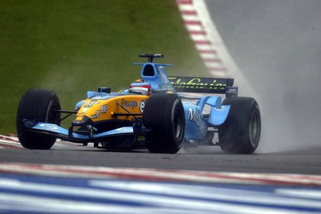 Fernando Alonso (Spanien Renault) in seinem Boliden Motorsport Grand Prix Herren Großer Preis von Belgien 2004, Formel 1 Weltmeisterschaft, F1, F, GP, WM, Qualifying, Vdig Einzelbild Spa-Francorchamps Dynamik,