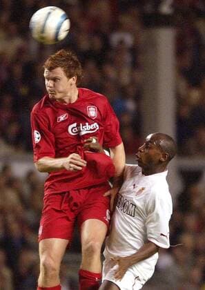 John Arne Riise (Liverpool, li.) gegen Maicon (Monaco) Fußball EC 1 Herren Champions League 2004 2005, FC Liverpool - AS Monaco 2:0 Gruppe pan7195 Liverpool Dynamik,  