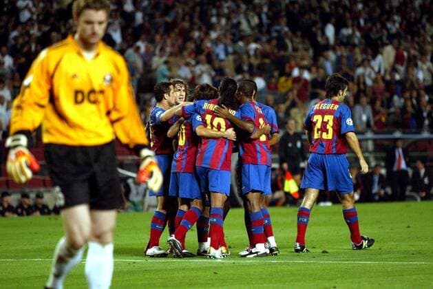 Torjubel FC Barcelona Fußball EC 1 Herren Champions League 2004 2005, FC Barcelona - Shakhtar Donezk 3:0, Barca, Shakhtyor, Schachtjor, Gruppe pan7297, Barcelona Begeisterung, Freude,  