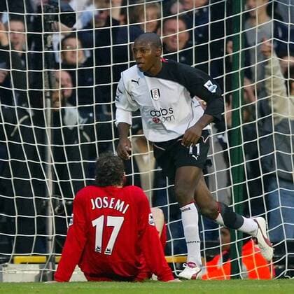 Torschütze Luis Boa Morte (Fulham, re.) - Torjubel Fußball Herren English Premier League 2004 2005, 1. Englische Liga, Fulham FC London - FC Liverpool 2:4 Gruppe Fulham