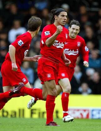 Milan Baros (Liverpool) - Torjubel Fußball Herren English Premier League 2004 2005, 1. Englische Liga, FC Liverpool Gruppe Fulham Freude