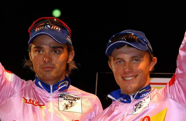 Alexei Markov (li.) und Mikhail Ignatiev (beide Rußland) Radsport Herren 63. Dortmunder 6 Tage Rennen 2004, Sechstagerennen, Sechstage, Sechs, Sixdays, six days Gruppe Dortmund