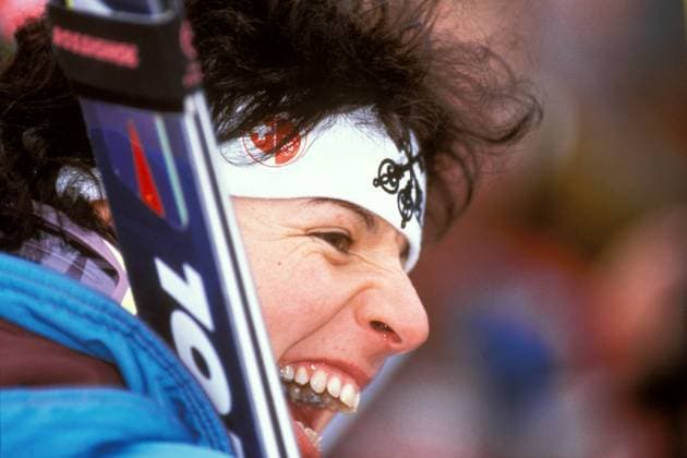 Vreni Schneider (Schweiz) gut gelaunt Alpiner Skilauf Damen Weltcup 1991 1992, Welt-Cup, Worldcup, World, WC, Ski Alpin, Skisport, Riesenslalom, Vdia Porträt Oberstaufen Freude, Begeisterung,