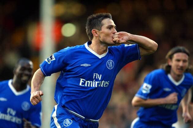 Frank Lampard (Chelsea) - Torjubel Fußball 1. BL Herren English Premier League 2003 2004, 1. Englische Liga, Chelsea FC London, Vdig Gruppe London Freude,