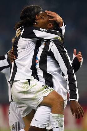 Marcelo Danubio Zalayeta (re.) und Mauro Camoranesi (Juventus) - Torjubel Fußball EC 1 Herren Champions League 2004 2005, Juventus Turin, Juve, Vdig Gruppe Turin Freude,