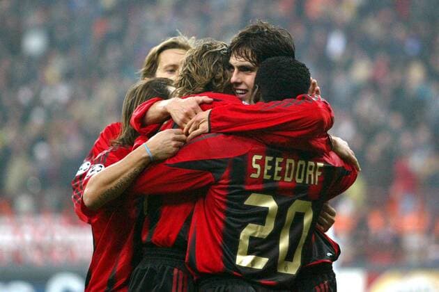 Torjubel Milan - Kaka (2.v.re.) und Clarence Seedorf Fußball EC 1 Herren Champions League 2004 2005, AC Mailand Gruppe Mailand Freude, Begeisterung,