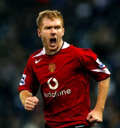 Paul Scholes (Manchester United) - Torjubel Fußball Herren English Premier League 2004 2005, 1. Englische Liga, Manchester United, ManU Einzelbild Bromwich Freude, Begeisterung,