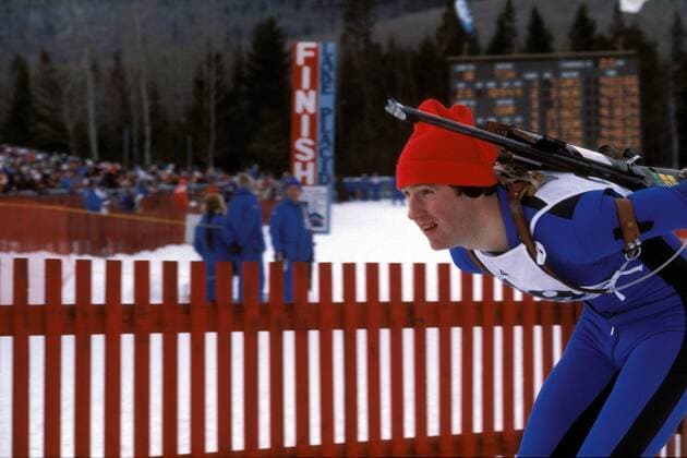 Frank Ullrich (DDR) Biathlon OS Winter Herren Olympische Winterspiele 1980, Olympia, Olympiade, Spiele, 10km, 10 km, Kilometer, Vdia Einzelbild Lake Placid Dynamik,