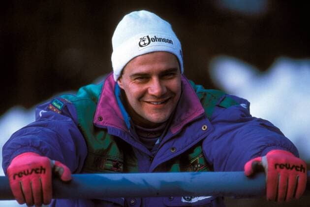 Wolfgang Hoppe (Deutschland) gut gelaunt Bobsport Herren Weltcup 1990 1991, Welt-Cup, Worldcup, World, WC, Viererbob, 4er Bob, 4 er, Vierer, Vdia Einzelbild Freude,