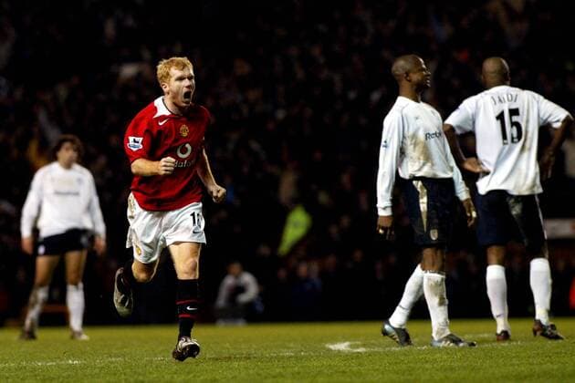 Paul Schooles (Manchester United) - Torjubel Fußball Herren English Premier League 2004 2005, 1. Englische Liga, Manchester United - Bolton Wanderers 2:0, Vdig Einzelbild Manchester Freude, Begeisterung,