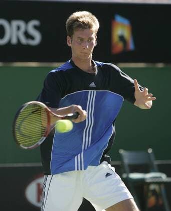 Florian Mayer (Deutschland) - Vorhand Tennis Herren Australian Open 2005, ATP Tour, Grand Slam Einzelbild Melbourne Dynamik,