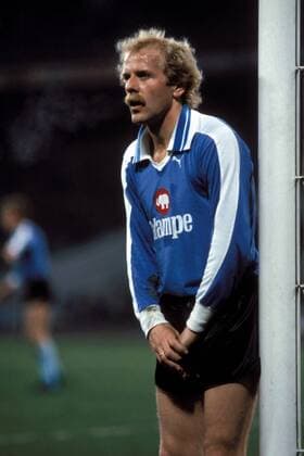 Holger Brück (Hertha) am Pfosten Fußball 1. BL Herren Saison 1978 1979, Hertha BSC Berlin, Vdia Einzelbild Gelsenkirchen