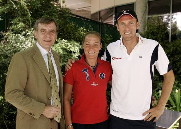 Federation Cup Teamchefin Barbara Rittner, Davis Cup Teamchef Patrik Kühnen (re.) und DTB Präsident Georg von Waldenfels (alle Deutschland) Tennis Australian Open 2005, Grand Slam, WTA Tour Gruppe Melbourne