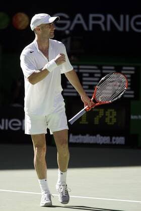 Andre Agassi (USA) jubelt Tennis Herren Australian Open 2005, ATP Tour, Grand Slam, Hartplatz, Hardcourt, Hartplatztennis, Hartplatzturnier Einzelbild Melbourne Freude,