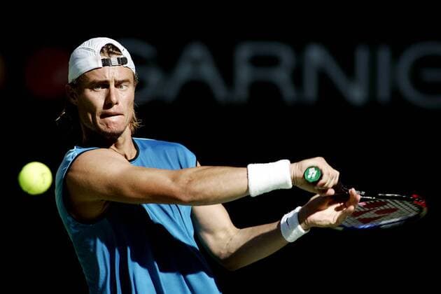 Lleyton Hewitt (Australien) - Rückhandslice Tennis Herren Australian Open 2005, ATP Tour, Grand Slam, Einzelbild Melbourne Dynamik,