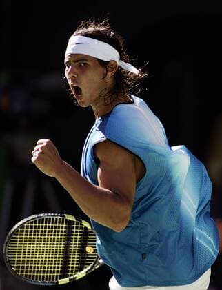 Rafael Nadal (Spanien) schreit seinen Jubel heraus Tennis Herren Australian Open 2005, ATP Tour, Grand Slam, Einzelbild Melbourne Begeisterung, Freude,