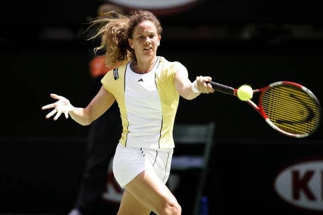 Patty Schnyder (Schweiz) - Vorhand Tennis Damen Australian Open 2005, Grand Slam, WTA-Tour, Einzelbild Melbourne Dynamik,