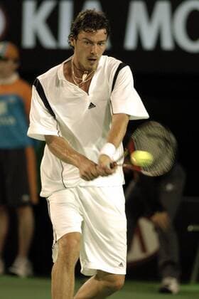Marat Safin (Rußland) - beidhändige Rückhand Tennis Herren Australian Open 2005, Grand Slam, ATP-Tour, Einzelbild Melbourne Dynamik,