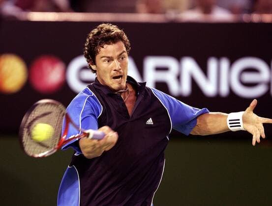 Marat Safin (Rußland) - Vorhand Tennis Herren Australian Open 2005, Grand Slam, ATP Tour Einzelbild Melbourne Dynamik,