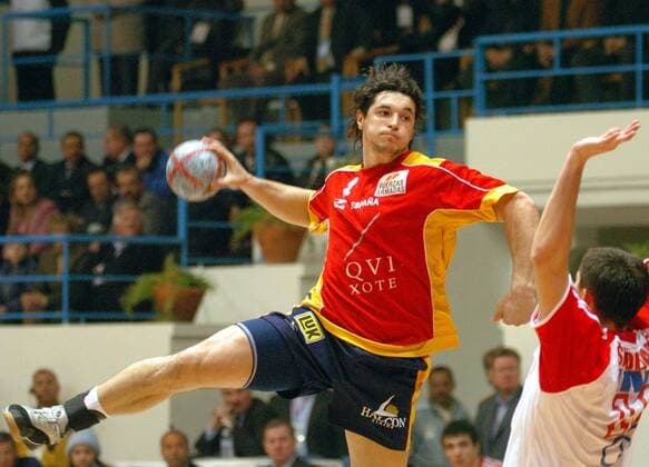 Alberto Entrerrios (Spanien) - Sprungwurf Handball WM Herren Weltmeisterschaft 2005, Länderspiel, Gruppe C, Nationalmannschaft, Spanien - Kroatien 31:33, Vdig Gruppe Sfax Dynamik,