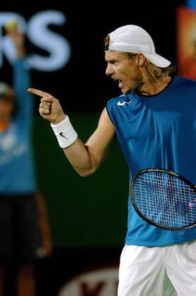 Lleyton Hewitt (Australien) - Jubel Tennis Herren Australian Open 2005, Grand Slam, ATP Tour, Finale, Endspiel Einzelbild Melbourne Freude,
