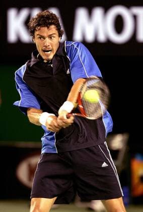 Marat Safin (Rußland) - beidhändige Rückhand Tennis Herren Australian Open 2005, Grand Slam, ATP-Tour, Finale, Endspiel Einzelbild Melbourne Dynamik