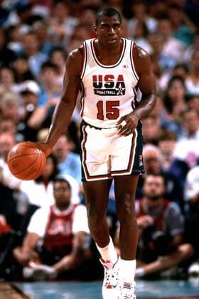 Earvin Magic Johnson (USA) am Ball - !! (Icon5001000) Basketball OS Sommer Herren Olympische Sommerspiele 1992, Olympia, Olympiade, Spiele, Nationalmannschaft, Nationalteam Einzelbild Barcelona EDITORIAL USE ONLY