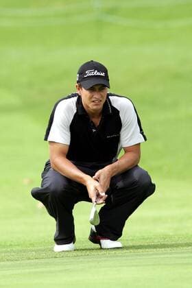 Adam Scott (Australien) taxiert die Putlinie - (Icon7404049) Golf Herren Nissan Open 2005, Golfen PGA Tour Einzelbild Pacific Palisades EDITORIAL USE ONLY