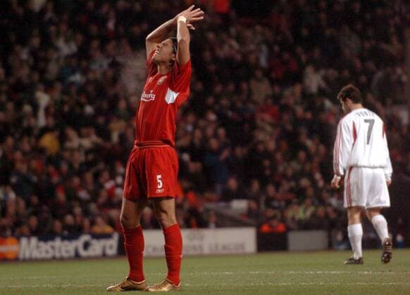 Milan Baros (Liverpool) verzweifelt Fußball EC 1 Herren Champions League 2004 2005, FC Liverpool - Bayer 04 Leverkusen 3:1 Gruppe Liverpool Verzweiflung