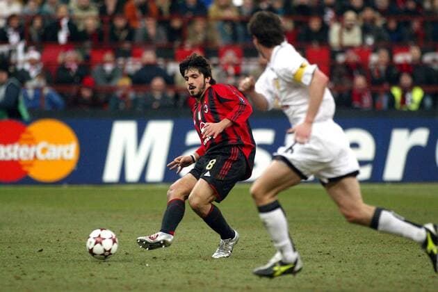 Ivan Gennaro Gattuso (Milan) - Abspiel Fußball EC 1 Herren Champions League 2004 2005, AC Mailand - Manchester United 1:0, ManU Gruppe Mailand Dynamik,