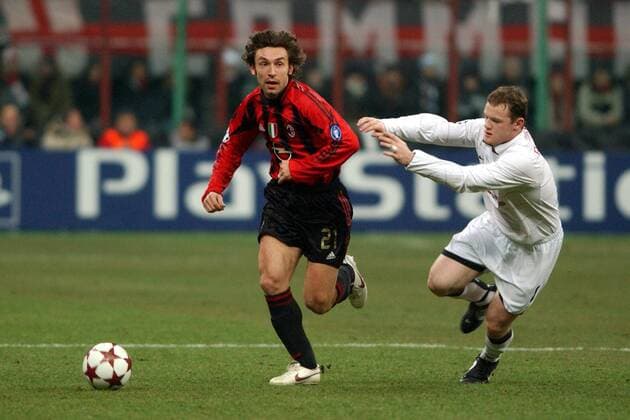 Andrea Pirlo (Milan) gegen Wayne Rooney (Manchester United) Fußball EC 1 Herren Champions League 2004 2005, AC Mailand - Manchester United 1:0, ManU, Vdig Gruppe Mailand Dynamik,