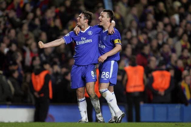 Frank Lampard (li.) und John Terry (beide Chelsea) - Torjubel Fußball EC 1 Herren Champions League 2004 2005, Achtelfinale, Chelsea FC London, Einzelbild pan8464 London Freude,  