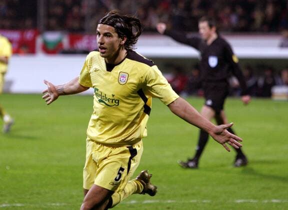 Milan Baros (FC Liverpool) - Torjubel Fußball EC 1 Herren Champions League 2004 2005, FC Liverpool, Achtelfinale Einzelbild Leverkusen Freude,