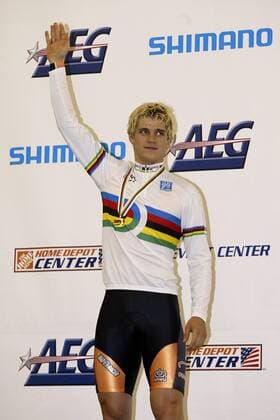 Weltmeister Theo Bos (Niederlande Rabobank) - (Icon4350050) Radsport WM Herren UCI Bahnrad Weltmeisterschaft 2005, Bahnradsport, Rad, Bahn, Einzelbild Los Angeles, L.A., LA, L A Freude, EDITORIAL USE ONLY