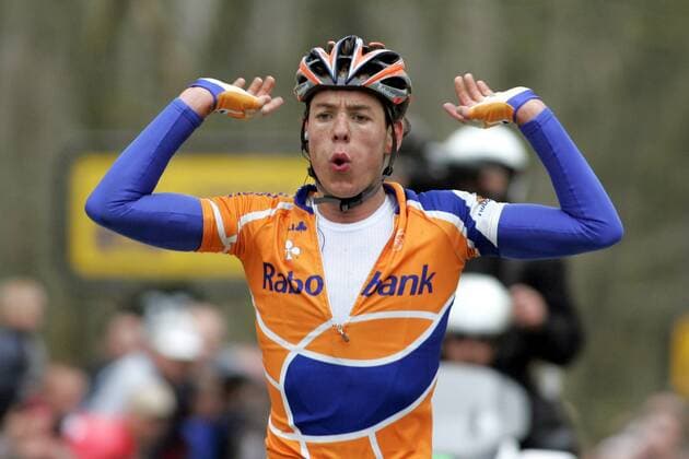 Thomas Dekker (Niederlande Rabobank) gewinnt die 2. Etappe des Criterium International 2005 von Les Vieilles Forges nach Montherme Radsport Herren Criterium International 2005, Straßenradsport, Straße, Rad, Einzelbild 2. Etappe: Les Vieilles Forges - Montherme Freude, Begeisterung,