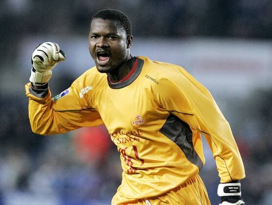 Torwart Tony Sylva (Lille) - Torjubel Fußball Herren Ligue Une 2004 2005, 1. Französische Liga, OSC Lille, Vdig Einzelbild Aufmacher Strasbourg Freude,