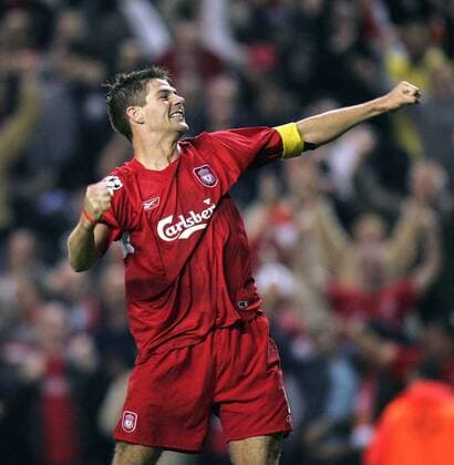 Steven Gerrard (Liverpool) freut sich über den Einzug ins Champions League Finale Fußball EC 1 Herren Champions League 2004 2005, Halbfinale, Liverpool FC Einzelbild Liverpool Freude