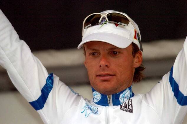 Danilo Di Luca (Italien Liquigas Bianchi) gewinnt die 3. Etappe des Giro d Italia 2005 -  Radsport Herren 88. Giro d Italia 2005, dItalia, ProTour, Straßenradsport, Straße, Rad, Vdig Einzelbild 3.Etappe: Diamante - Giffone Freude,