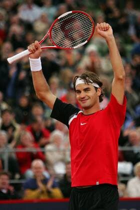 Roger Federer (Schweiz) - Siegesjubel Tennis Herren Masters Series Hamburg 2005, Finale, Endspiel, ATP Tour Einzelbild Am Rothenbaum Hamburg Freude,