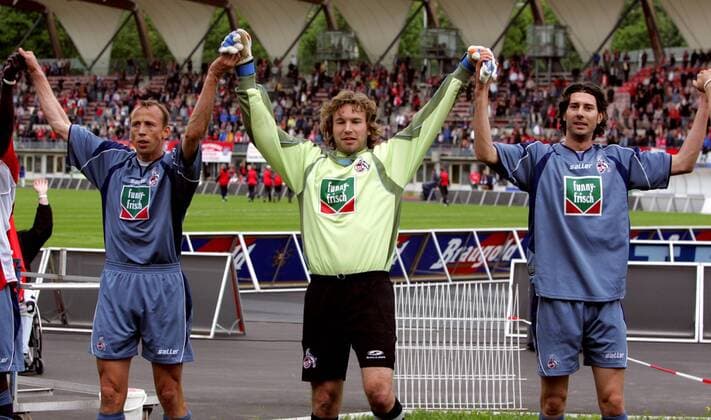 Schlussjubel Köln, v.li.: Matthias Scherz, Torwart Stefan Wessels und Roland Benschneider Fußball 2. BL Herren Saison 2004 2005, 1. FC Köln Gruppe Erfurt Freude,