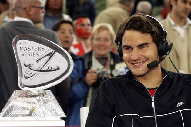 Sieger Roger Federer (Schweiz) im Fernsehinterview Tennis Herren Masters Series Hamburg 2005, ATP Tour, Finale, Endspiel, Vdig, Einzelbild Am Rothenbaum Hamburg Freude,